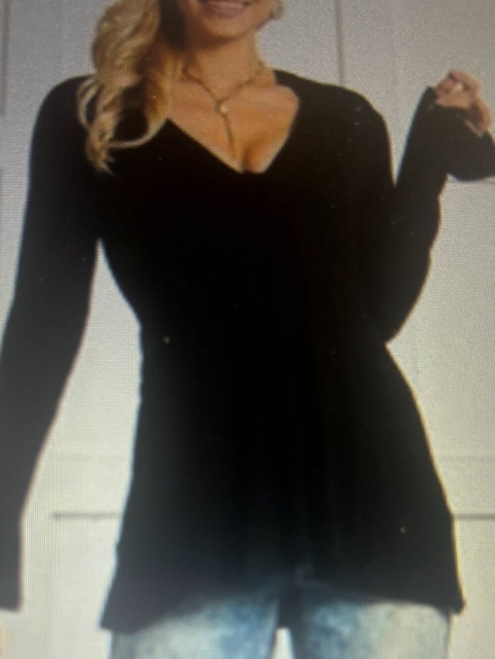 Suzanne Betro Weekend Black Tie-Front V-Neck Tunic Size Large Preowned Ladies